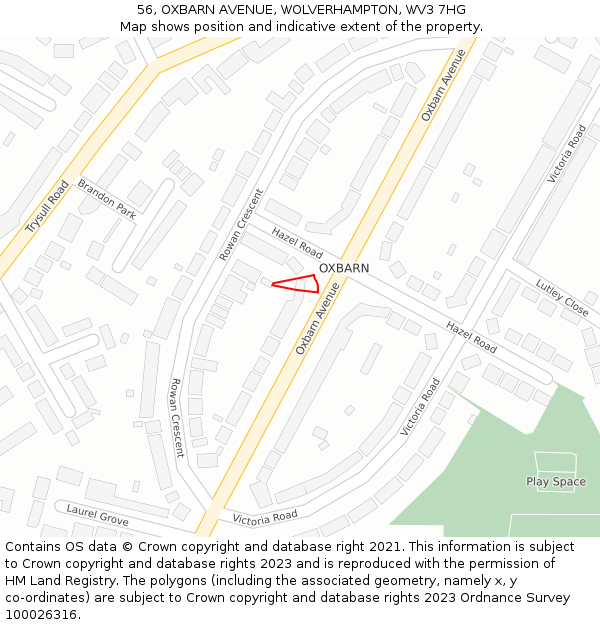 56, OXBARN AVENUE, WOLVERHAMPTON, WV3 7HG: Location map and indicative extent of plot