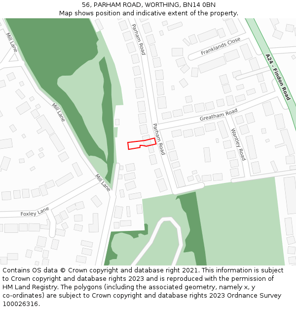 56, PARHAM ROAD, WORTHING, BN14 0BN: Location map and indicative extent of plot