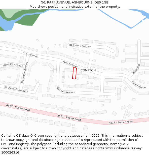 56, PARK AVENUE, ASHBOURNE, DE6 1GB: Location map and indicative extent of plot