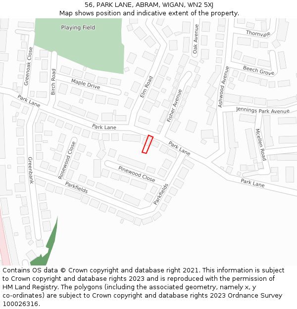 56, PARK LANE, ABRAM, WIGAN, WN2 5XJ: Location map and indicative extent of plot
