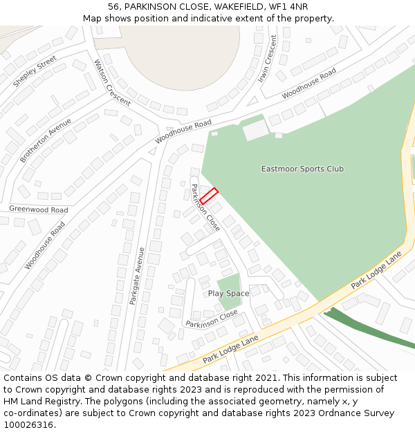 56, PARKINSON CLOSE, WAKEFIELD, WF1 4NR: Location map and indicative extent of plot