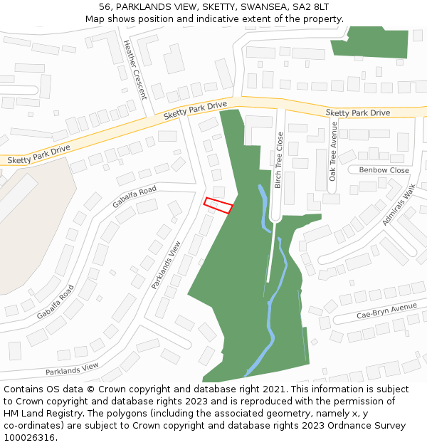 56, PARKLANDS VIEW, SKETTY, SWANSEA, SA2 8LT: Location map and indicative extent of plot