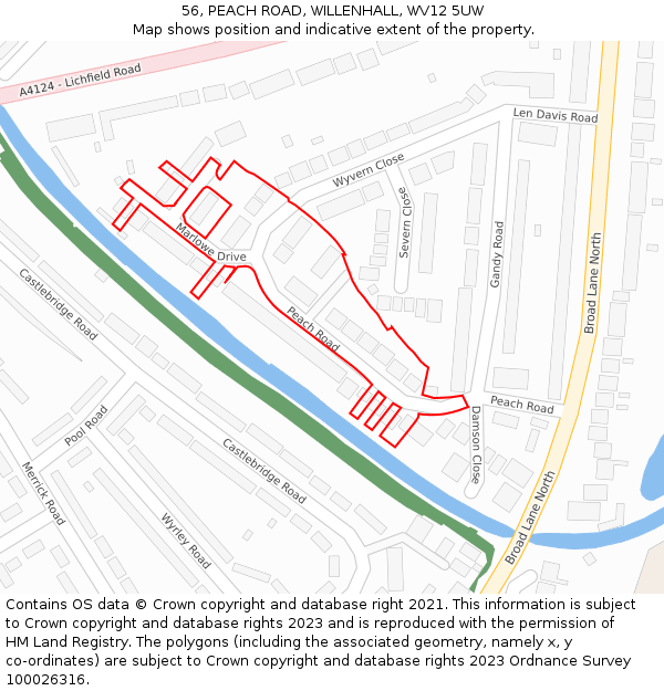 56, PEACH ROAD, WILLENHALL, WV12 5UW: Location map and indicative extent of plot