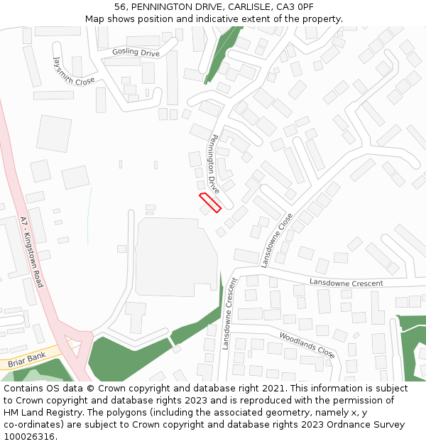 56, PENNINGTON DRIVE, CARLISLE, CA3 0PF: Location map and indicative extent of plot