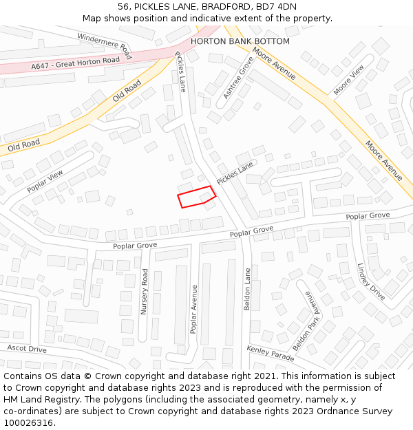 56, PICKLES LANE, BRADFORD, BD7 4DN: Location map and indicative extent of plot