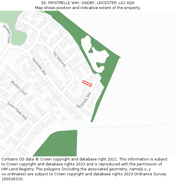 56, PIPISTRELLE WAY, OADBY, LEICESTER, LE2 4QA: Location map and indicative extent of plot