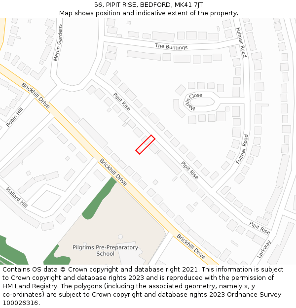 56, PIPIT RISE, BEDFORD, MK41 7JT: Location map and indicative extent of plot