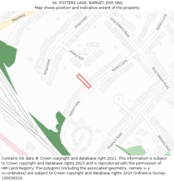 56, POTTERS LANE, BARNET, EN5 5BQ: Location map and indicative extent of plot
