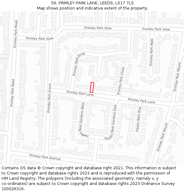 56, PRIMLEY PARK LANE, LEEDS, LS17 7LS: Location map and indicative extent of plot