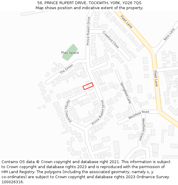 56, PRINCE RUPERT DRIVE, TOCKWITH, YORK, YO26 7QS: Location map and indicative extent of plot