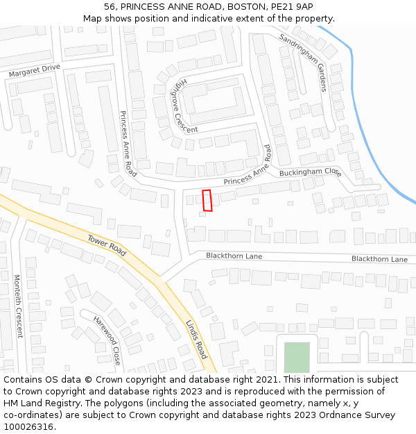 56, PRINCESS ANNE ROAD, BOSTON, PE21 9AP: Location map and indicative extent of plot