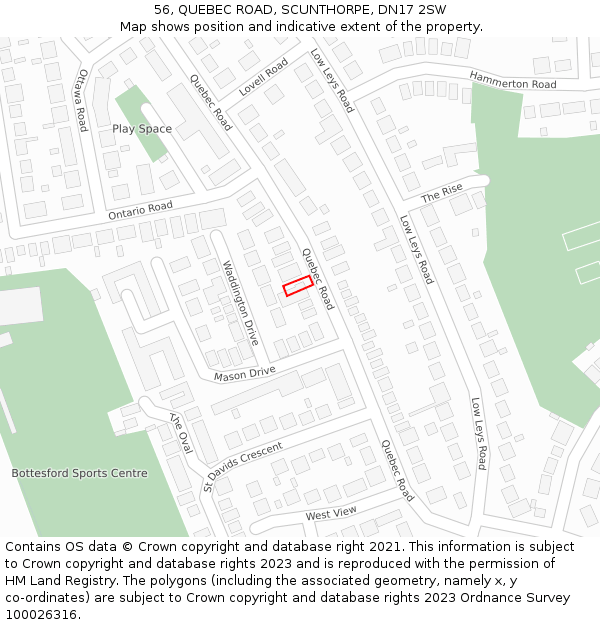 56, QUEBEC ROAD, SCUNTHORPE, DN17 2SW: Location map and indicative extent of plot