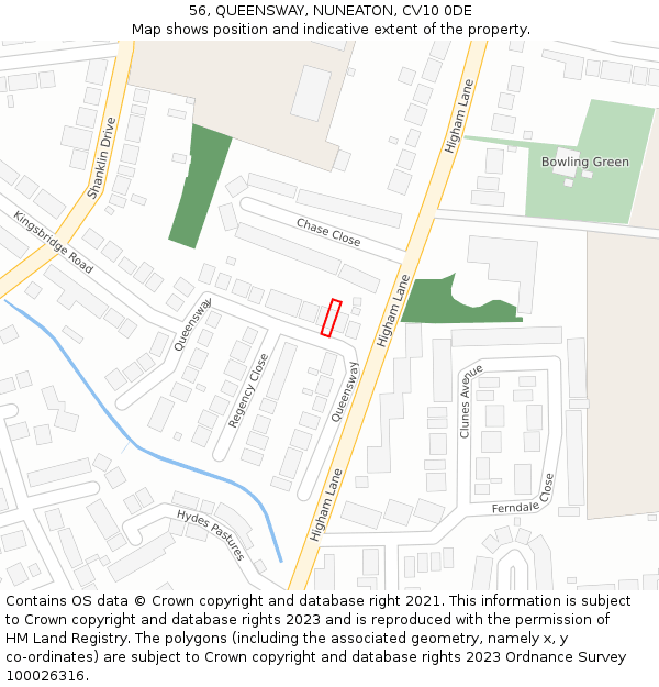 56, QUEENSWAY, NUNEATON, CV10 0DE: Location map and indicative extent of plot