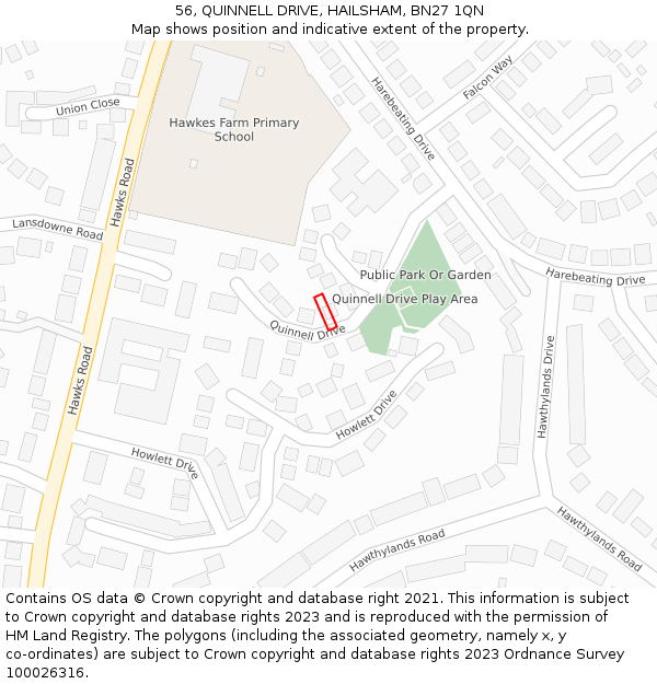 56, QUINNELL DRIVE, HAILSHAM, BN27 1QN: Location map and indicative extent of plot