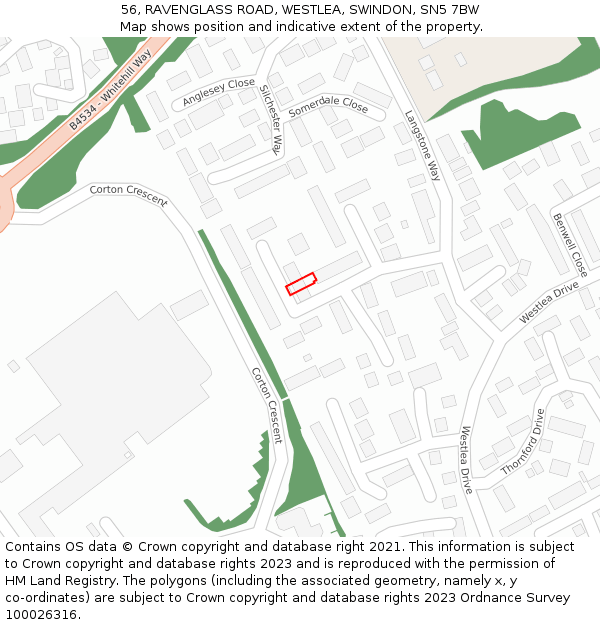 56, RAVENGLASS ROAD, WESTLEA, SWINDON, SN5 7BW: Location map and indicative extent of plot