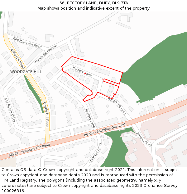 56, RECTORY LANE, BURY, BL9 7TA: Location map and indicative extent of plot