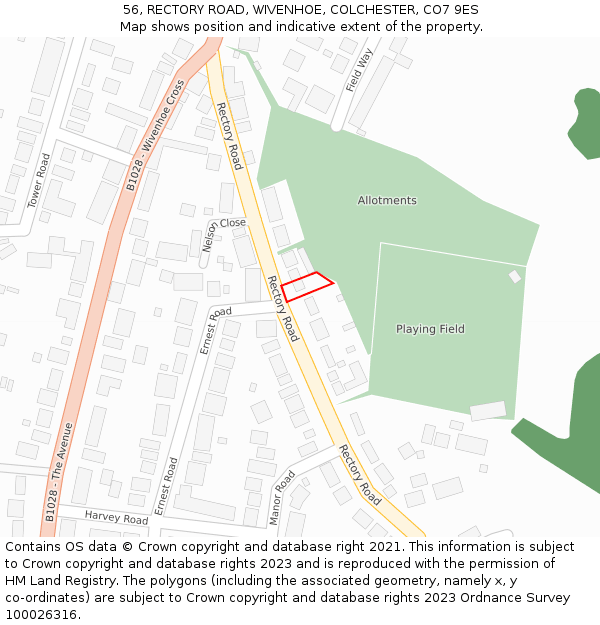 56, RECTORY ROAD, WIVENHOE, COLCHESTER, CO7 9ES: Location map and indicative extent of plot
