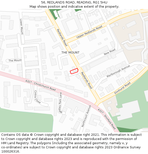 56, REDLANDS ROAD, READING, RG1 5HU: Location map and indicative extent of plot
