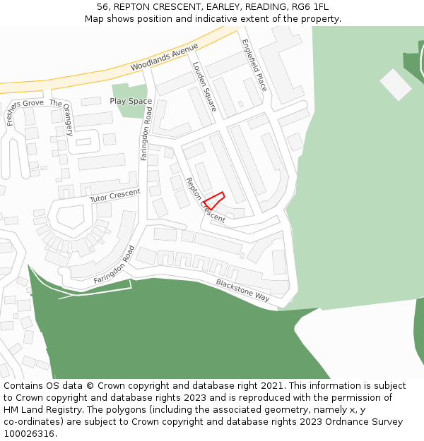 56, REPTON CRESCENT, EARLEY, READING, RG6 1FL: Location map and indicative extent of plot