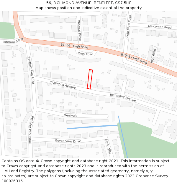 56, RICHMOND AVENUE, BENFLEET, SS7 5HF: Location map and indicative extent of plot