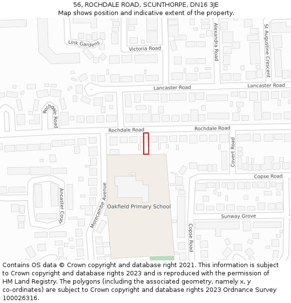 56, ROCHDALE ROAD, SCUNTHORPE, DN16 3JE: Location map and indicative extent of plot