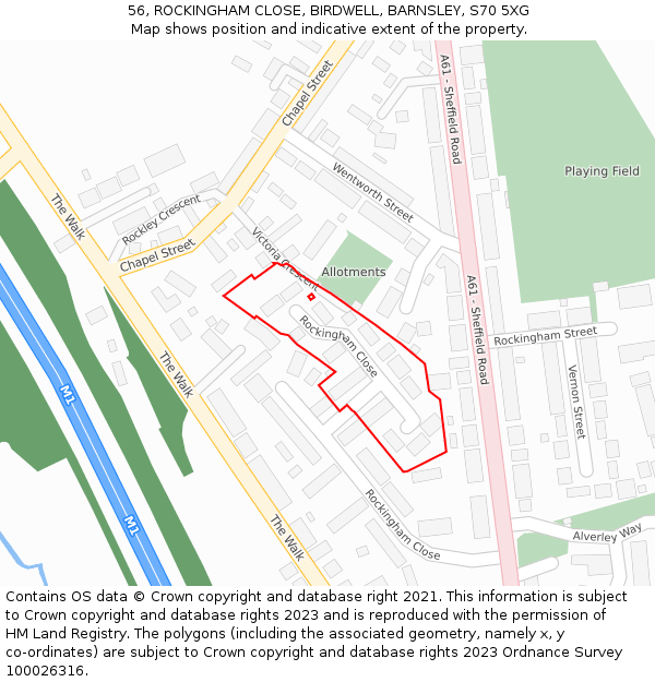 56, ROCKINGHAM CLOSE, BIRDWELL, BARNSLEY, S70 5XG: Location map and indicative extent of plot