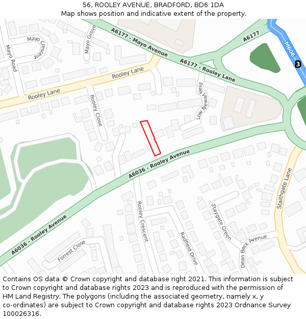 56, ROOLEY AVENUE, BRADFORD, BD6 1DA: Location map and indicative extent of plot