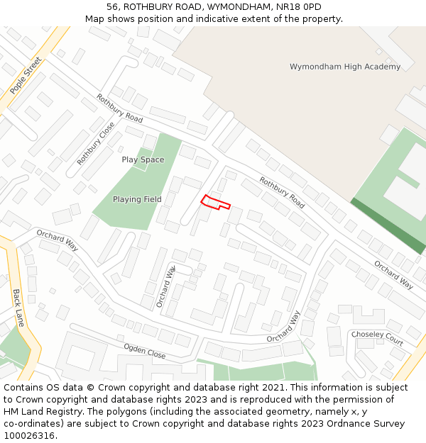 56, ROTHBURY ROAD, WYMONDHAM, NR18 0PD: Location map and indicative extent of plot