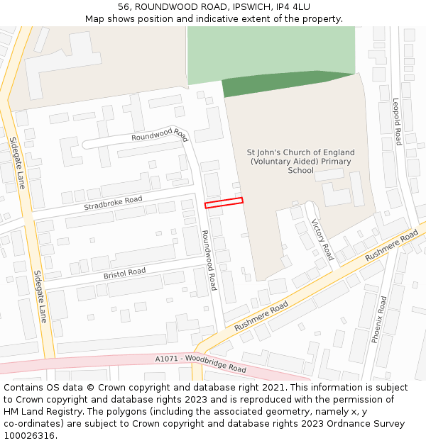56, ROUNDWOOD ROAD, IPSWICH, IP4 4LU: Location map and indicative extent of plot