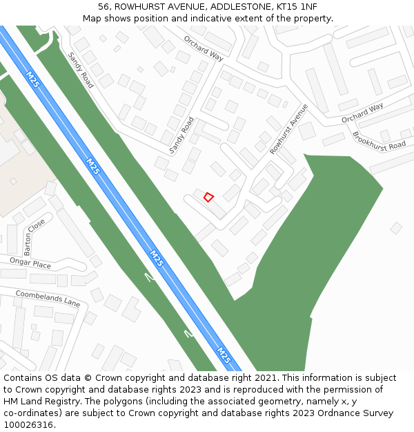 56, ROWHURST AVENUE, ADDLESTONE, KT15 1NF: Location map and indicative extent of plot