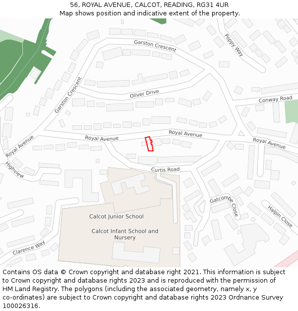 56, ROYAL AVENUE, CALCOT, READING, RG31 4UR: Location map and indicative extent of plot
