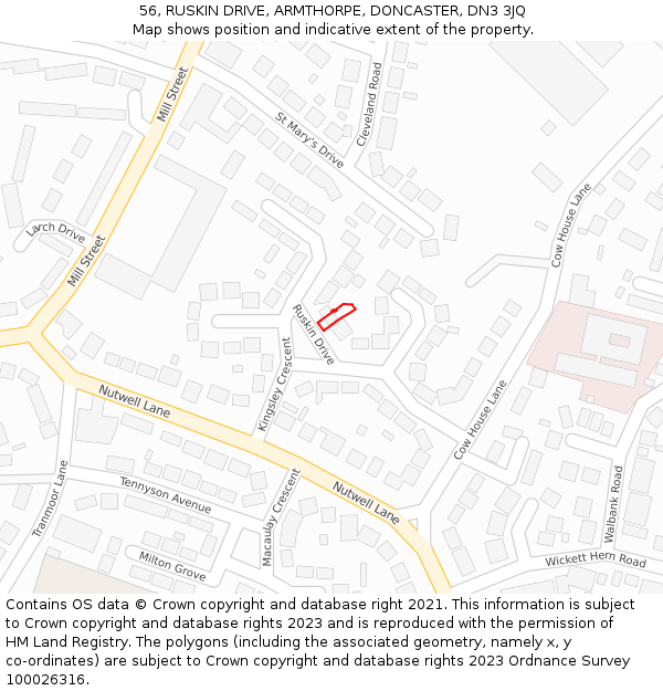 56, RUSKIN DRIVE, ARMTHORPE, DONCASTER, DN3 3JQ: Location map and indicative extent of plot