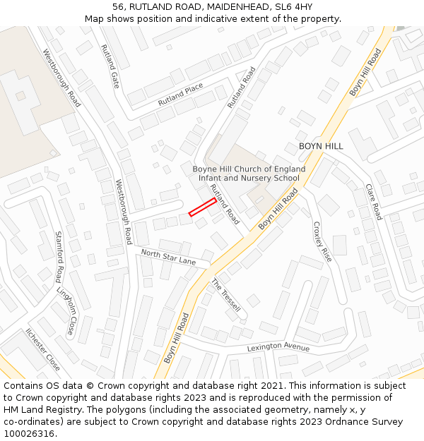 56, RUTLAND ROAD, MAIDENHEAD, SL6 4HY: Location map and indicative extent of plot