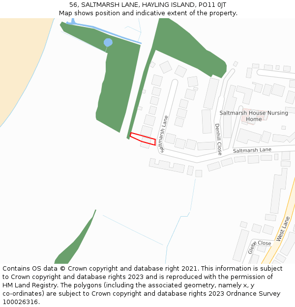 56, SALTMARSH LANE, HAYLING ISLAND, PO11 0JT: Location map and indicative extent of plot