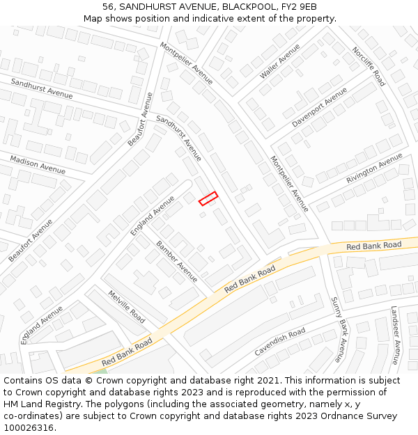 56, SANDHURST AVENUE, BLACKPOOL, FY2 9EB: Location map and indicative extent of plot