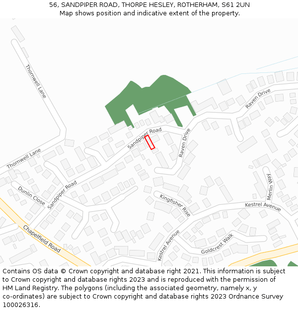 56, SANDPIPER ROAD, THORPE HESLEY, ROTHERHAM, S61 2UN: Location map and indicative extent of plot