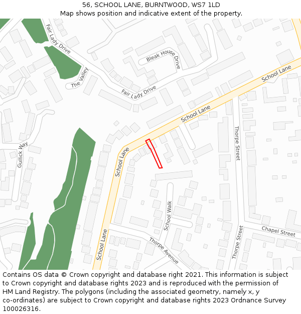 56, SCHOOL LANE, BURNTWOOD, WS7 1LD: Location map and indicative extent of plot