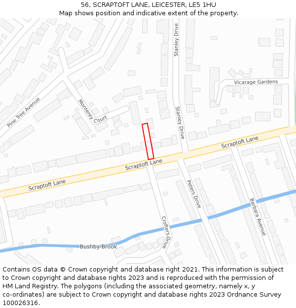 56, SCRAPTOFT LANE, LEICESTER, LE5 1HU: Location map and indicative extent of plot