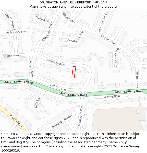 56, SEATON AVENUE, HEREFORD, HR1 1NR: Location map and indicative extent of plot