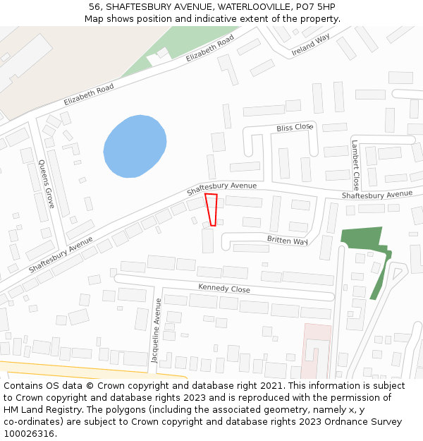 56, SHAFTESBURY AVENUE, WATERLOOVILLE, PO7 5HP: Location map and indicative extent of plot
