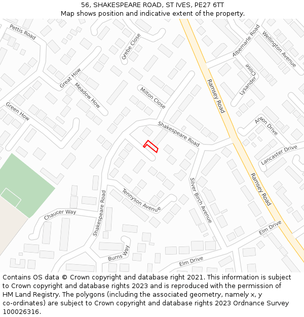 56, SHAKESPEARE ROAD, ST IVES, PE27 6TT: Location map and indicative extent of plot