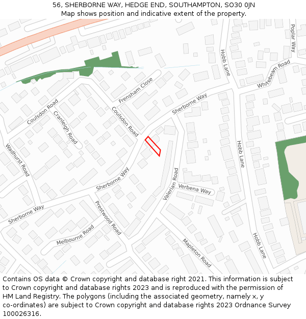 56, SHERBORNE WAY, HEDGE END, SOUTHAMPTON, SO30 0JN: Location map and indicative extent of plot