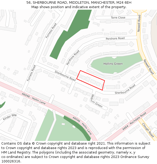56, SHERBOURNE ROAD, MIDDLETON, MANCHESTER, M24 6EH: Location map and indicative extent of plot