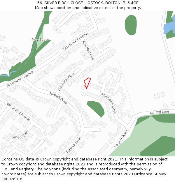 56, SILVER BIRCH CLOSE, LOSTOCK, BOLTON, BL6 4GF: Location map and indicative extent of plot