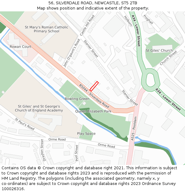 56, SILVERDALE ROAD, NEWCASTLE, ST5 2TB: Location map and indicative extent of plot