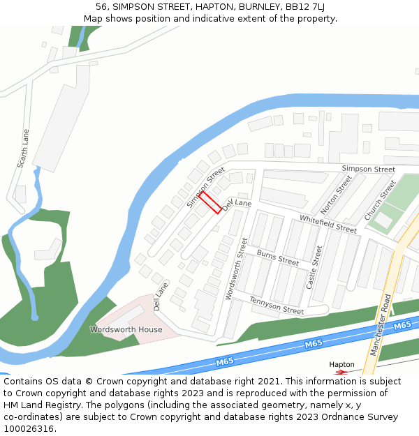 56, SIMPSON STREET, HAPTON, BURNLEY, BB12 7LJ: Location map and indicative extent of plot