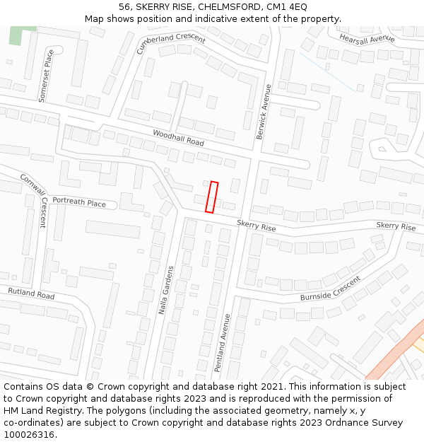 56, SKERRY RISE, CHELMSFORD, CM1 4EQ: Location map and indicative extent of plot