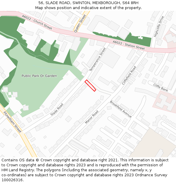 56, SLADE ROAD, SWINTON, MEXBOROUGH, S64 8RH: Location map and indicative extent of plot
