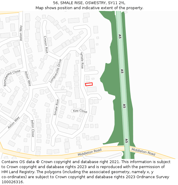 56, SMALE RISE, OSWESTRY, SY11 2YL: Location map and indicative extent of plot