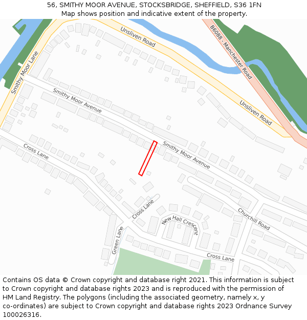 56, SMITHY MOOR AVENUE, STOCKSBRIDGE, SHEFFIELD, S36 1FN: Location map and indicative extent of plot